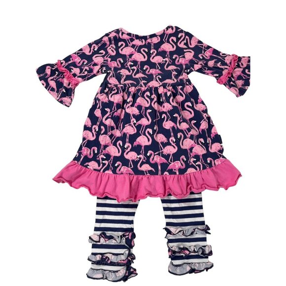 Simply Southern Flamingo Ruffle Outfit 2 Piece 2t - Picture 2 of 11